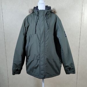 01167 Pull & Bear men's green hooded puffer jacket XL NEW